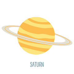 Saturn. Planet of the solar system on a white background. Vector illustration in cartoon style for children. Icon of the planet.