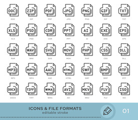 Set of conceptual icons. Vector icons in flat linear style for web sites, applications and other graphic resources. Set from the series - File Format. Editable stroke icon.