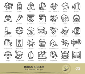Set of conceptual icons. Vector icons in flat linear style for web sites, applications and other graphic resources. Set from the series - Beer. Editable stroke icon.