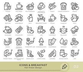 Set of conceptual icons. Vector icons in flat linear style for web sites, applications and other graphic resources. Set from the series - Breakfast. Editable stroke icon.