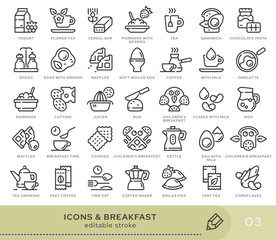 Set of conceptual icons. Vector icons in flat linear style for web sites, applications and other graphic resources. Set from the series - Breakfast. Editable stroke icon.