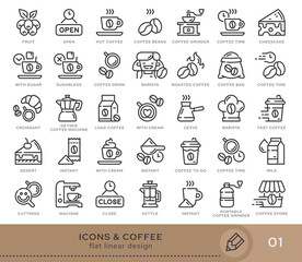 Set of conceptual icons. Vector icons in flat linear style for web sites, applications and other graphic resources. Set from the series - Coffee. Editable stroke icon.