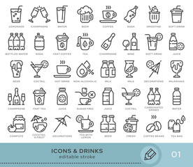 Set of conceptual icons. Vector icons in flat linear style for web sites, applications and other graphic resources. Set from the series - Drinks. Editable stroke icon.