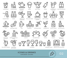 Set of conceptual icons. Vector icons in flat linear style for web sites, applications and other graphic resources. Set from the series - Drinks. Editable stroke icon.