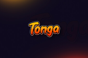 Country Name Tonga Typography on Dark Background: Design Illustration in Creative Hand drawn style with Yellow and Orange Gradient. Used for welcoming, touring, or independence day celebration