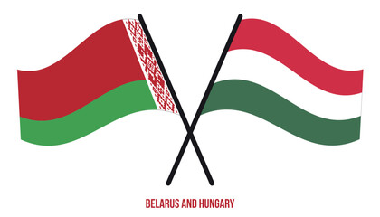 Belarus and Hungary Flags Crossed And Waving Flat Style. Official Proportion. Correct Colors.