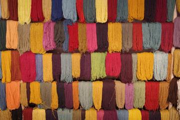 Cusco, Peru - 1 July, 2022: Andean textile weaving made with naturaly dyed Alpaca wool