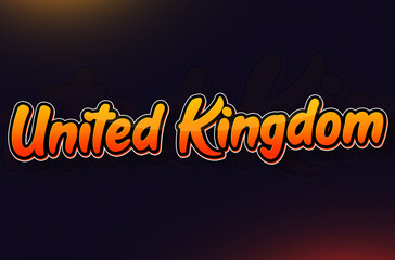 Country Name United Kingdom Written on Dark Background: Design Illustration in Creative Hand drawn style with Yellow and Orange Gradient. Used for welcoming, touring, or independence day celebration