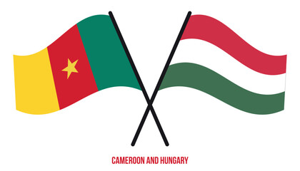 Cameroon and Hungary Flags Crossed And Waving Flat Style. Official Proportion. Correct Colors.