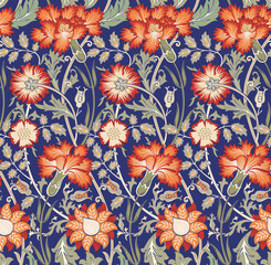 Floral seamless pattern with flowers on dark blue background. Vector illustration. - 538041385