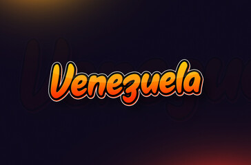 Country Name Venezuela Written on Dark Background: Design Illustration in Creative Hand drawn style with Yellow and Orange Gradient. Used for welcoming, touring, or independence day celebration