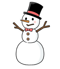 シルクハットをかぶる三段重ねの雪だるま