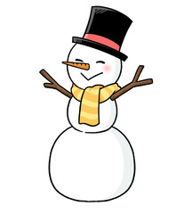 マフラーとシルクハットをかぶる三段重ねの雪だるま