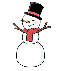 マフラーとシルクハットをかぶる三段重ねの雪だるま