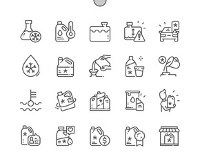 Coolant. Car shop. Canister. Motor antifreeze. Low coolant indicator. Pixel Perfect Vector Thin Line Icons. Simple Minimal Pictogram
