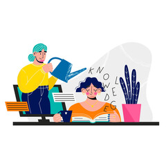 E-learning banner. Online education. Young woman studying online. Internet school, professional teacher service.