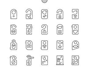 Door hanger tags for room in hotel or resort. Vip room. Do not disturb. Leaflet, flyer for door. Pixel Perfect Vector Thin Line Icons. Simple Minimal Pictogram