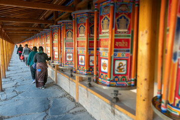 Obraz na płótnie Canvas Prayer wheels at Labrang Temple, Xiahe, Gannan, Gansu, China