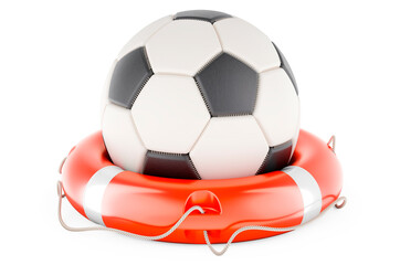 Soccer ball with lifebelt, 3D rendering