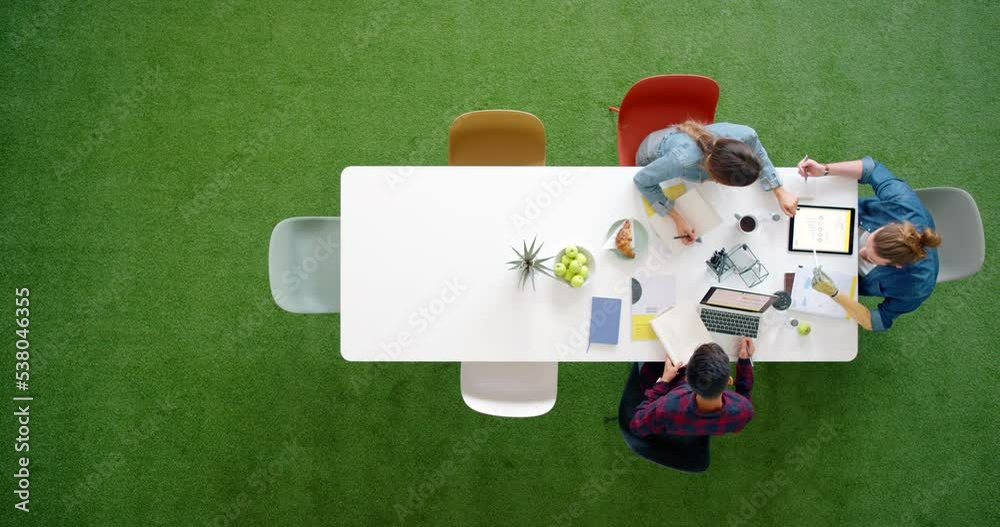 Leinwandbilder top view, team creative and brainstorming ideas for group project in office at work desk. teamwork, 
