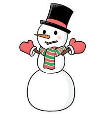 手袋とマフラー、シルクハットをかぶる三段重ねの雪だるま