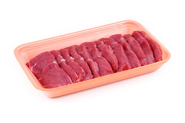 raw beef in plate package isolat