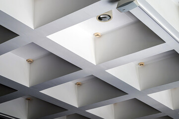 concrete structure ceiling, concrete with light and smoke detectors, architecture details
