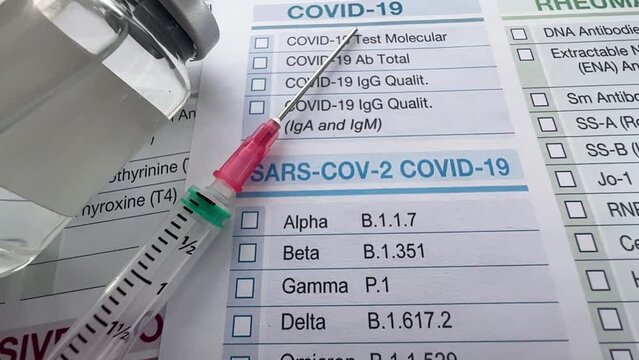 Request form medical and vaccine with syringe for vaccination of COVID-19 virus. Equipment for prevention, immunization and treatment used for Coronavirus disease