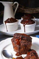 Delicious chocolate muffins with chocolate chips