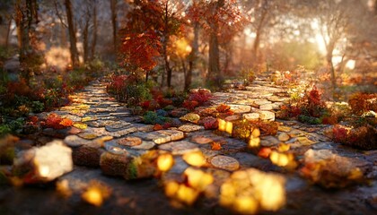 Naklejka na ściany i meble Autumn, Fall, foliage, ultra-realistic 3D