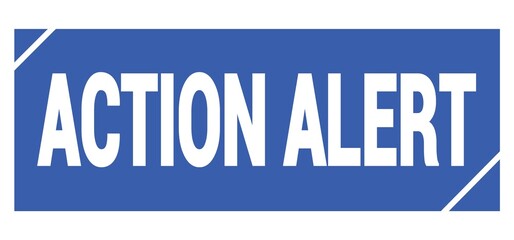 ACTION ALERT text written on blue stamp sign.
