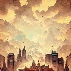 Fototapeta na wymiar Comic Book Style City Background