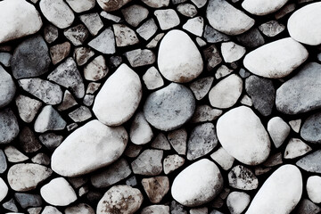 Seamless pattern on weathered, aged rocks, pebbles and stone bricks. 3d illustration