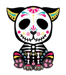 Day of the Dead, Dia de los muertos, animal skull and skeleton decorated with colorful Mexican elements and flowers. Fiesta, Halloween