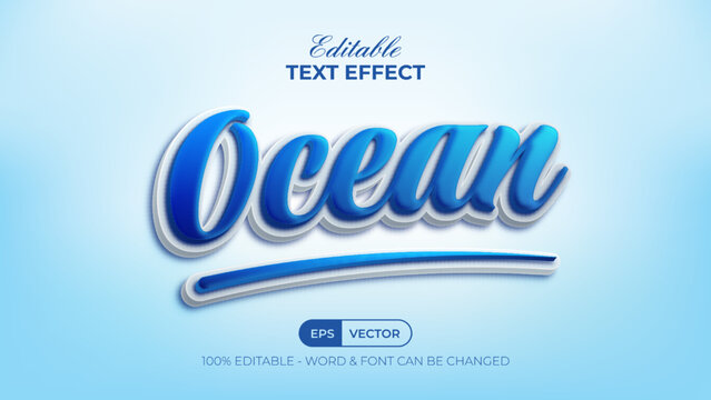 3D Blue text effect ocean style. Editable text effect.