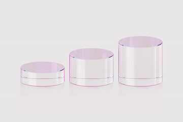 3d glass podium. Beauty product display cosmetic minimal scene. Vector cosmetic promotion stage.