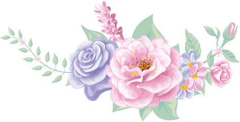 Fototapeta na wymiar Beautiful Rose Flower and botanical leaf digital painted illustration for love wedding valentines day or arrangement invitation design greeting card