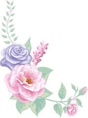 Beautiful Rose Flower and botanical leaf digital painted illustration for love wedding valentines day or arrangement invitation design greeting card