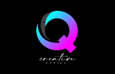 Purple Q Letter Logo Design with Creative letter Q made of Black text font Texture Vector