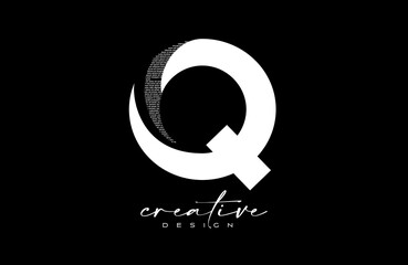 White Q Letter Logo Design with Creative letter Q made of Black text font Texture Vector