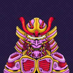 Japanese samurai cyborg armor vector illustration