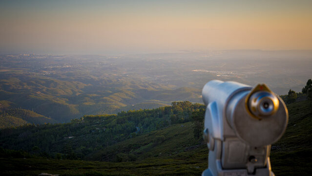 Panorama of Serra de Monchique, view over the nature of inland Algarve at Foia sunset
