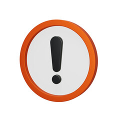 Exclamation mark in a round frame with an orange rim on a transparent background. 3d render