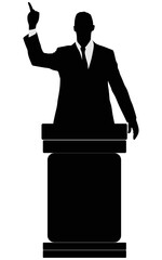 silhouette of men speaking from tribune
