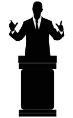 silhouette of men speaking from tribune