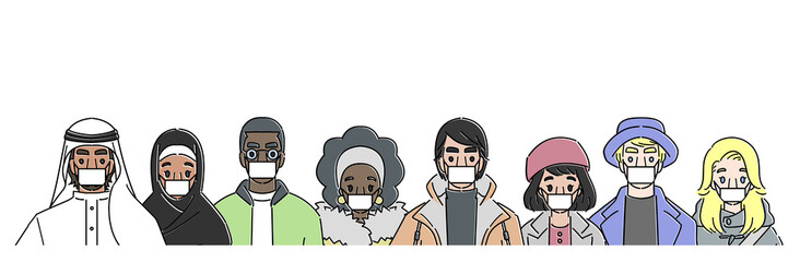 マスクを着用した多国籍のインバウンド　コピースペース