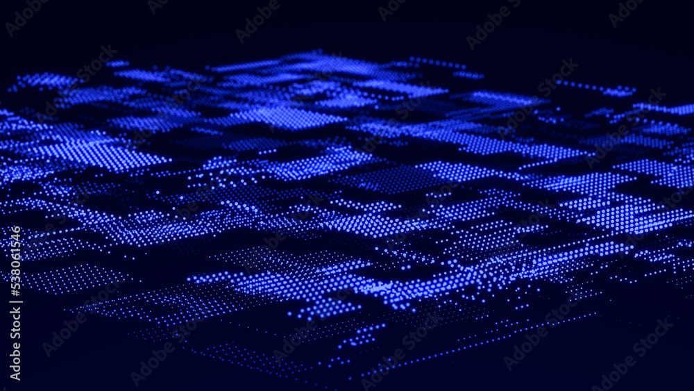 Poster Abstract technology background. Big data digital code. Futuristic dots background. 3d rendering.