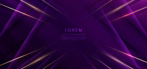 Abstract elegant dark purple background with golden line and lighting effect sparkle. Luxury template design.