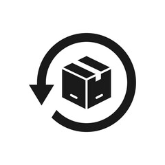 Return package. Box in circular arrow icon design isolated on white background. Vector illustration