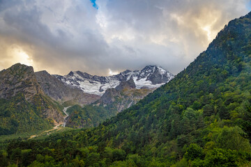 North Caucasus, high mountains of Ossetia, Glacier in the mountains.